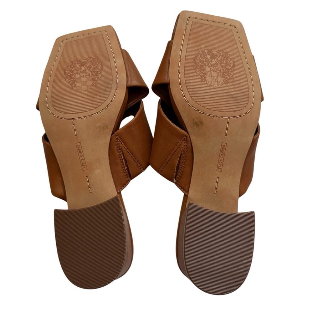 Vince Camuto Seedanta Women’s Sandal Brown Size 7.5 Leather Block Heel Slip On - Picture 9 of 9